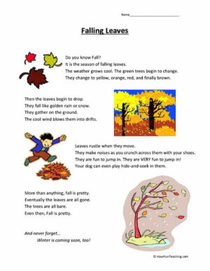 Falling Leaves Reading Comprehension Worksheet