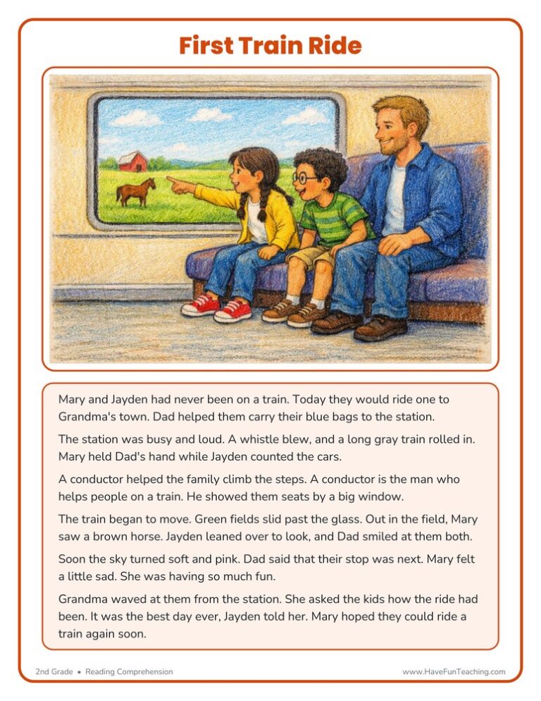 First Train Ride - Reading Comprehension Worksheet