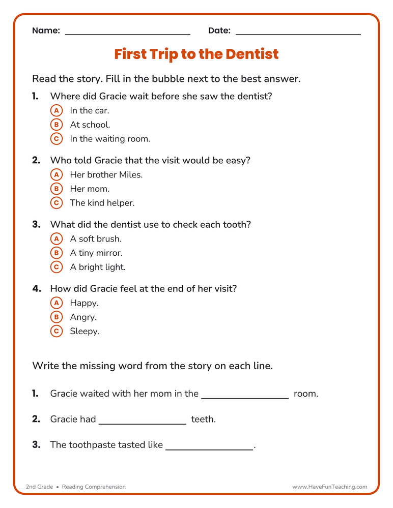 健康・医学 Key Sentence Dentist First Trip to the Dentist - Reading Comprehension Worksheet - Have