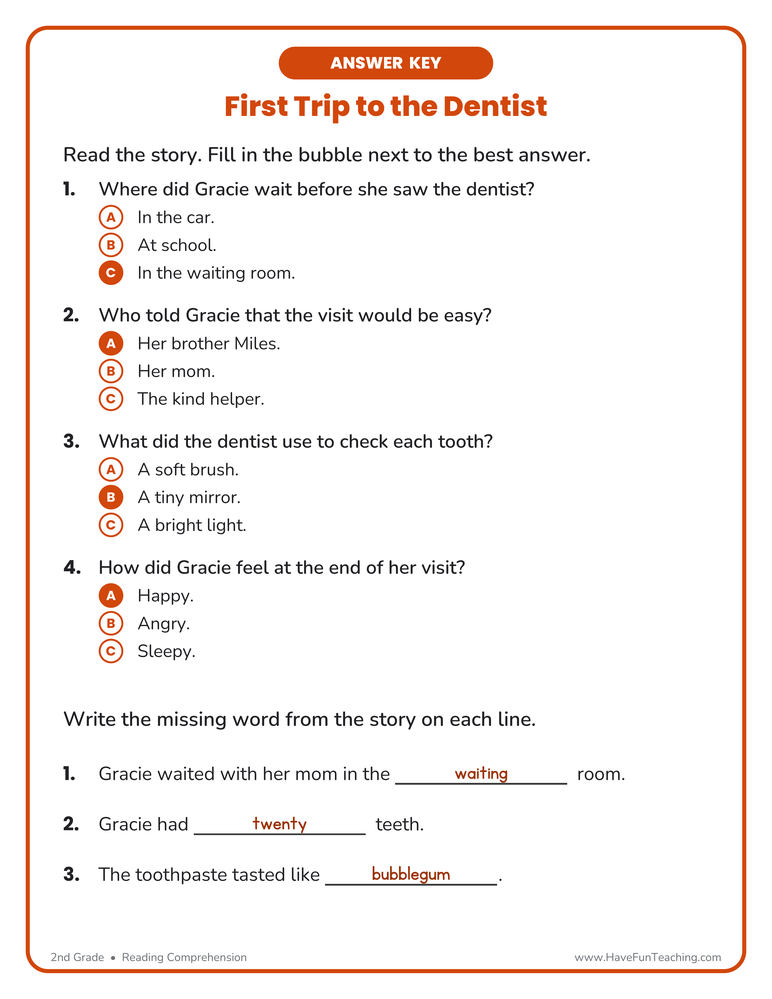健康・医学 Key Sentence Dentist First Trip to the Dentist - Reading Comprehension Worksheet - Have