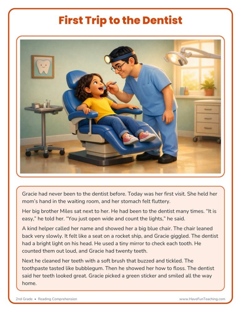 First Trip to the Dentist - Reading Comprehension Worksheet