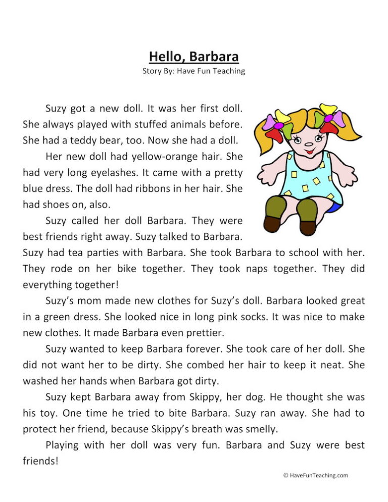 Hello Barbara - Reading Comprehension Worksheet