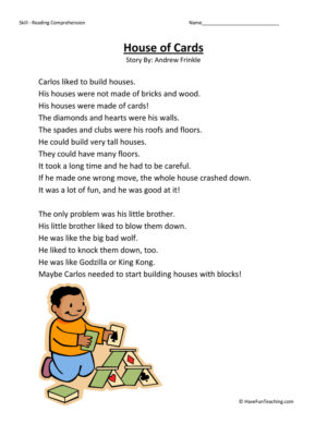 House of Cards Reading Comprehension Worksheet