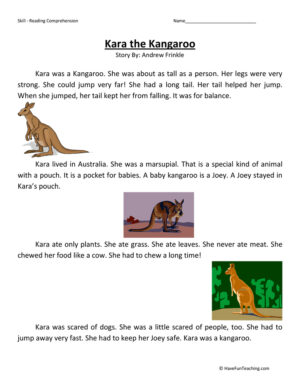 Kara the Kangaroo Reading Comprehension Worksheet