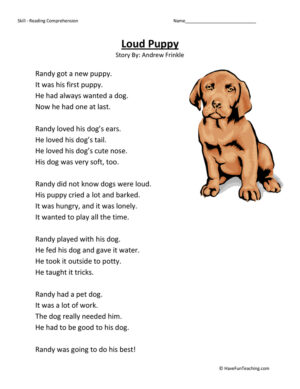 Loud Puppy Reading Comprehension Worksheet