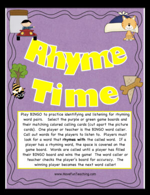 Rhyming Words Bingo Activity