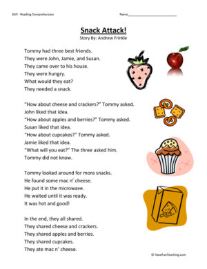 Snack Attack Reading Comprehension Worksheet