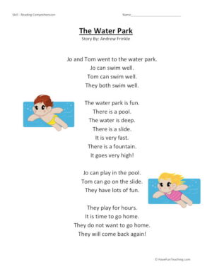 Water Park Reading Comprehension Worksheet