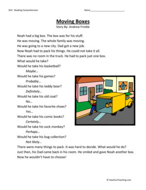 Moving Boxes Reading Comprehension Worksheet