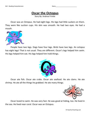 Oscar the Octopus Reading Comprehension Worksheet
