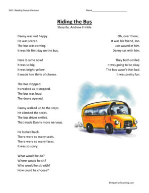 Riding the Bus Reading Comprehension Worksheet