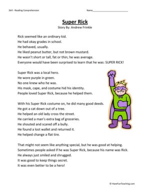 Super Rick Reading Comprehension Worksheet