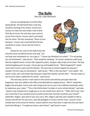 The Bully Reading Comprehension Worksheet