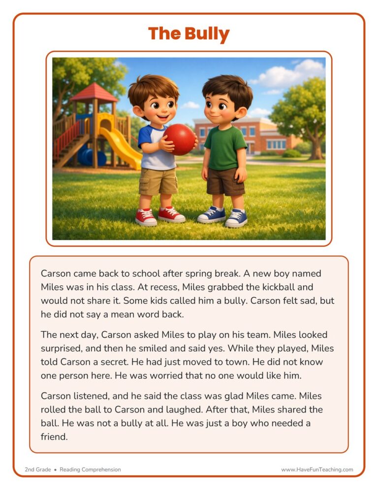 The Bully Reading Comprehension Worksheet
