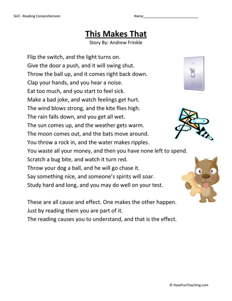 This Makes That Reading Comprehension Worksheet