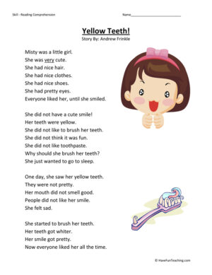 Yellow Teeth Reading Comprehension Worksheet