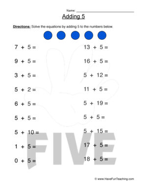 Adding Five Equations Worksheet
