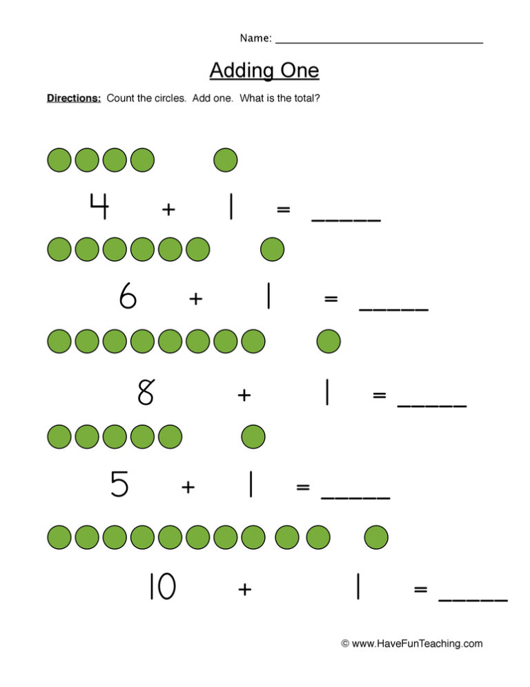 Adding One Using Pictures Worksheet