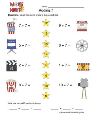 Adding Seven Matching Worksheet