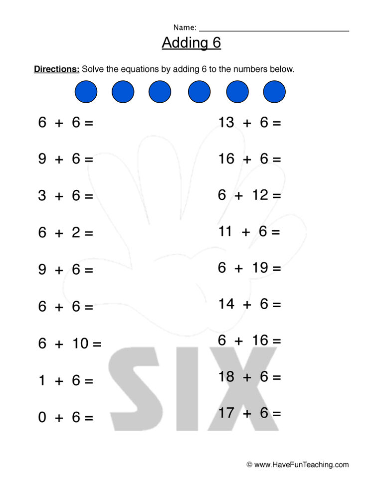Adding Six Equations Worksheet