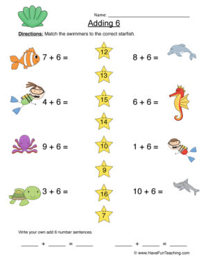 Adding Six Matching Worksheet