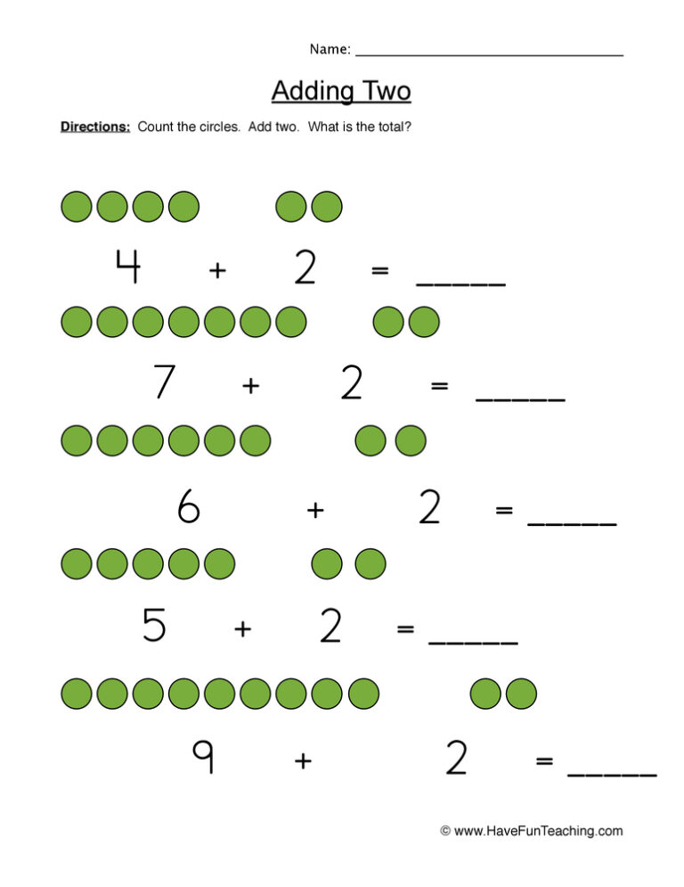Adding Two Using Pictures Worksheet
