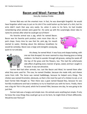 Bacon and Wool: Farmer Bob - Reading Comprehension Worksheet