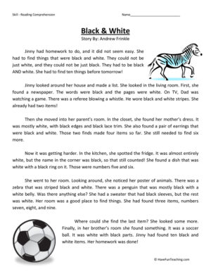 Black and White - Reading Comprehension Worksheet