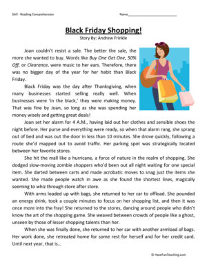 Black Friday Shopping - Reading Comprehension Worksheet