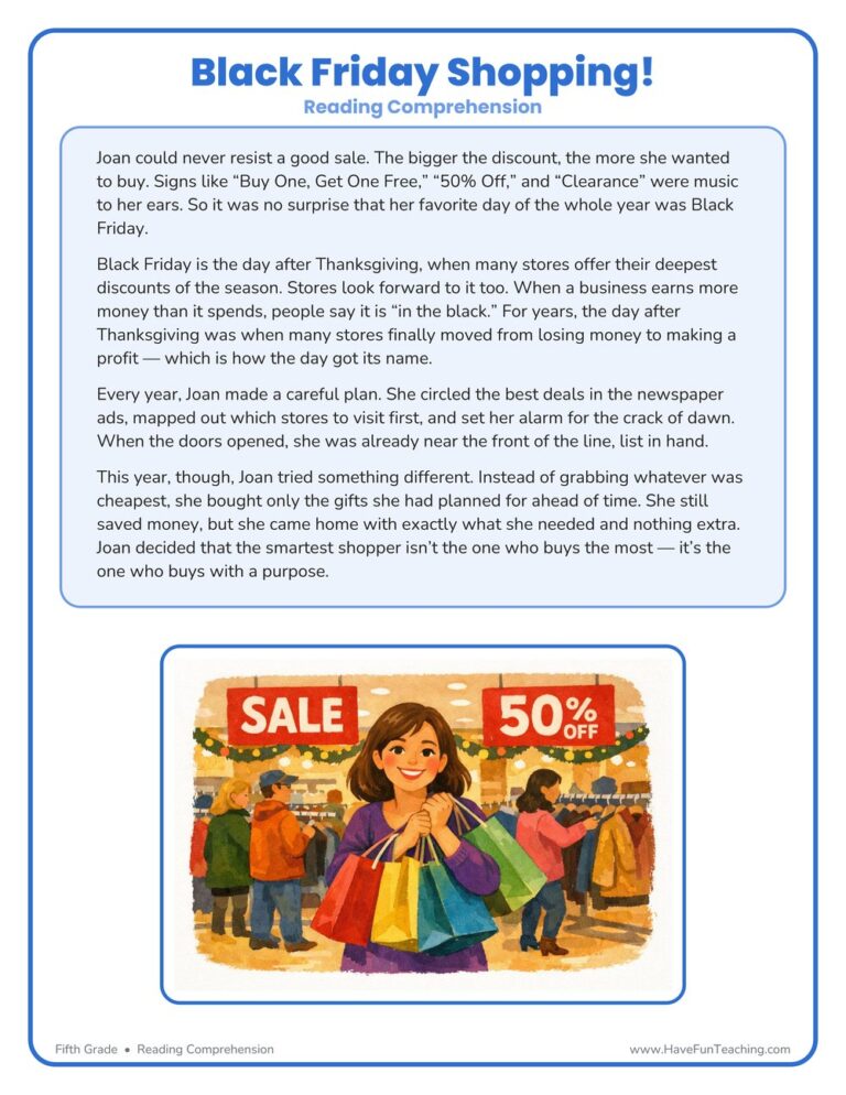 Black Friday Shopping - Reading Comprehension Worksheet