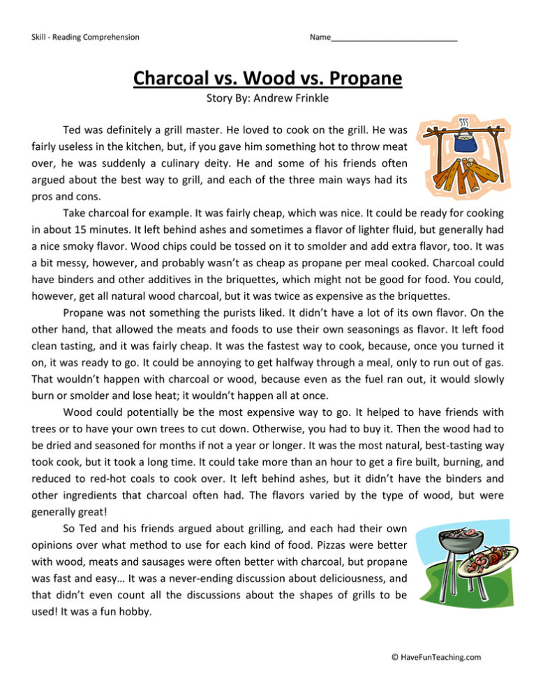Charcoal Wood Propane - Reading Comprehension Worksheet