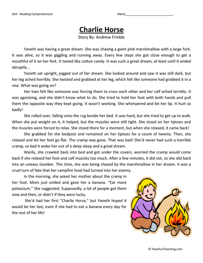 Charlie Horse - Reading Comprehension Worksheet