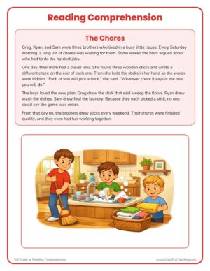 3rd Grade Chores Reading Comprehension Worksheet
