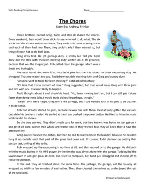 Chores - Reading Comprehension Worksheet