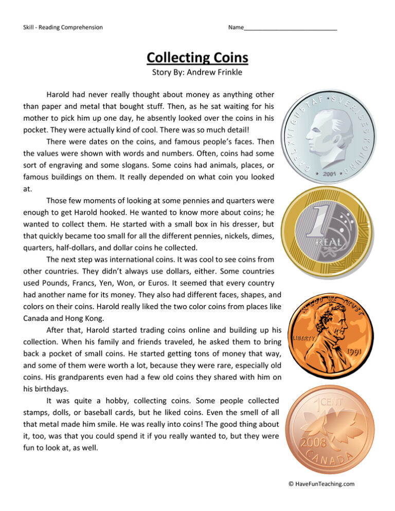 Collecting Coins - Reading Comprehension Worksheet