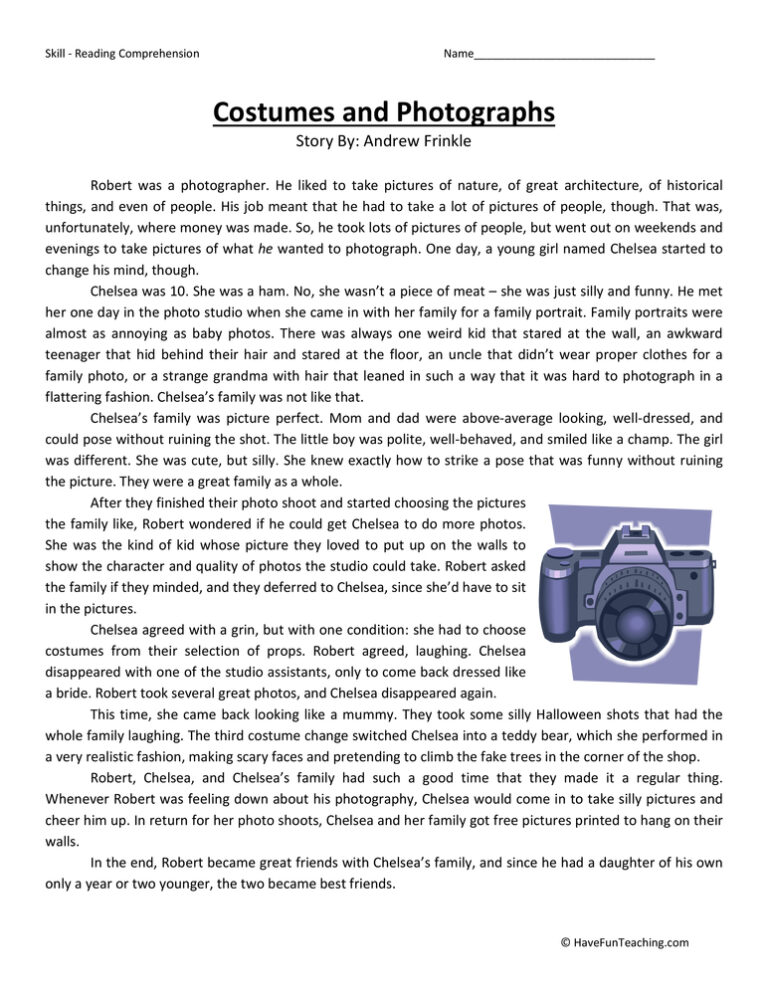 Costumes and Photographs - Reading Comprehension Worksheet