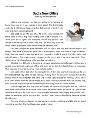 Dad's New Office - Reading Comprehension Worksheet