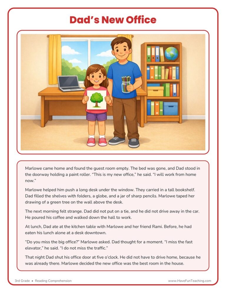 Dad's New Office - Reading Comprehension Worksheet