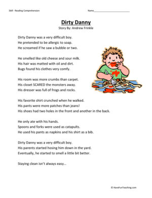 Dirty Danny - Reading Comprehension Worksheet