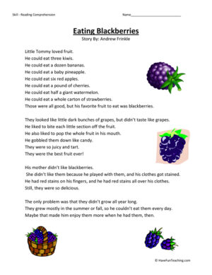Eating Blackberries - Reading Comprehension Worksheet
