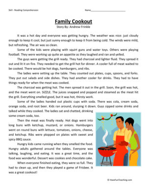 Family Cookout - Reading Comprehension Worksheet