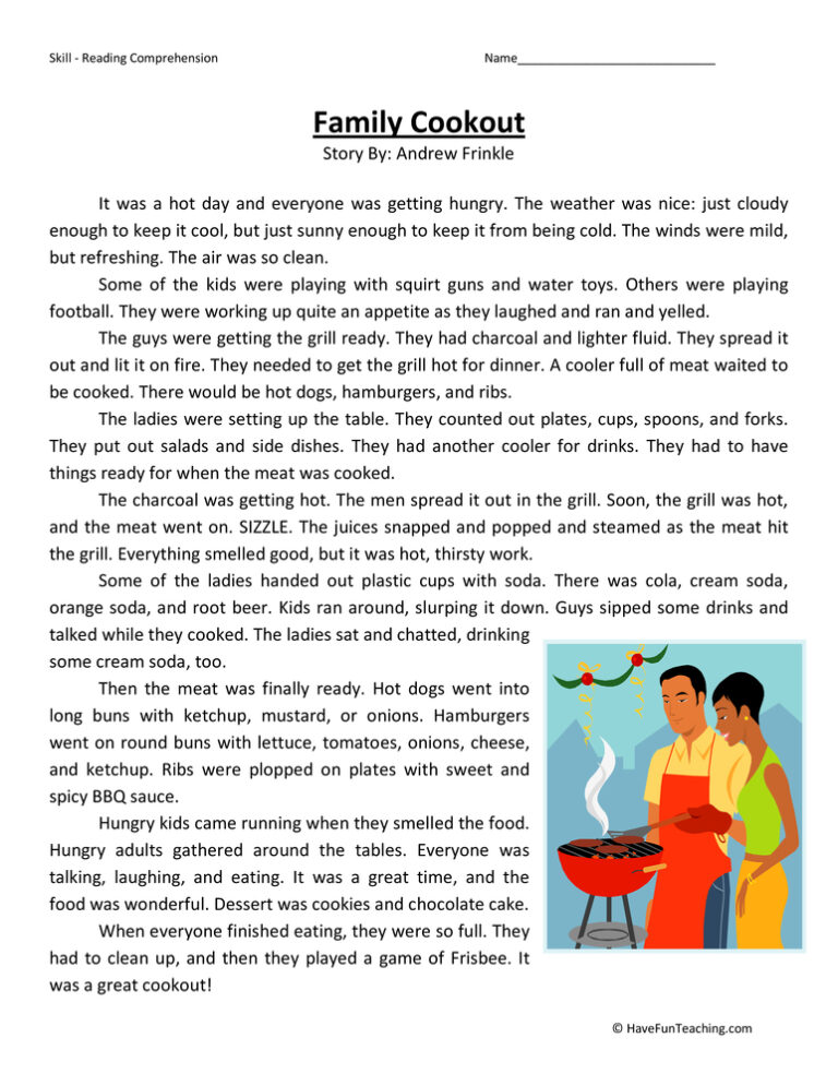 Family Cookout - Reading Comprehension Worksheet
