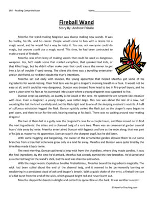 Fireball Wand - Fifth Grade Reading Comprehension Worksheet