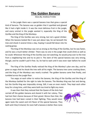 Golden Banana - Reading Comprehension Worksheet