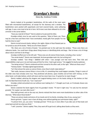 Grandpa's Books - Reading Comprehension Worksheet