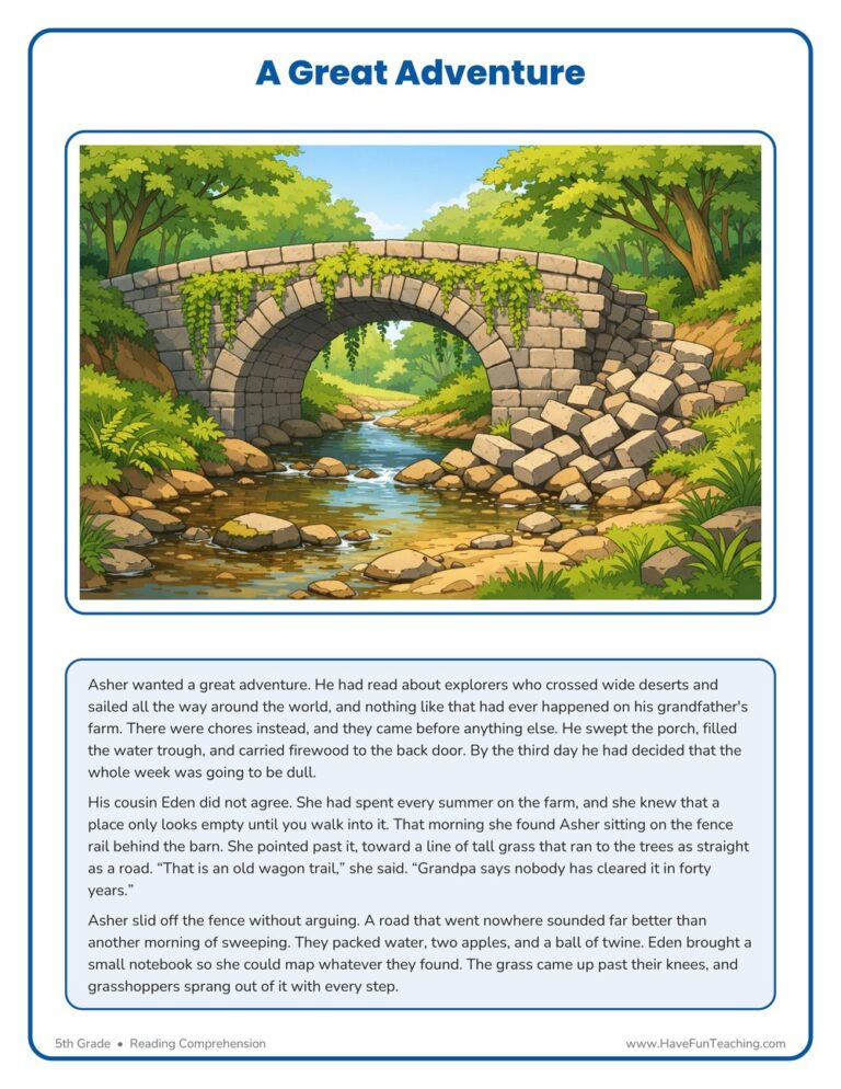 Great Adventure - Reading Comprehension Worksheet