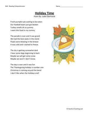 Holiday Time - Reading Comprehension Worksheet