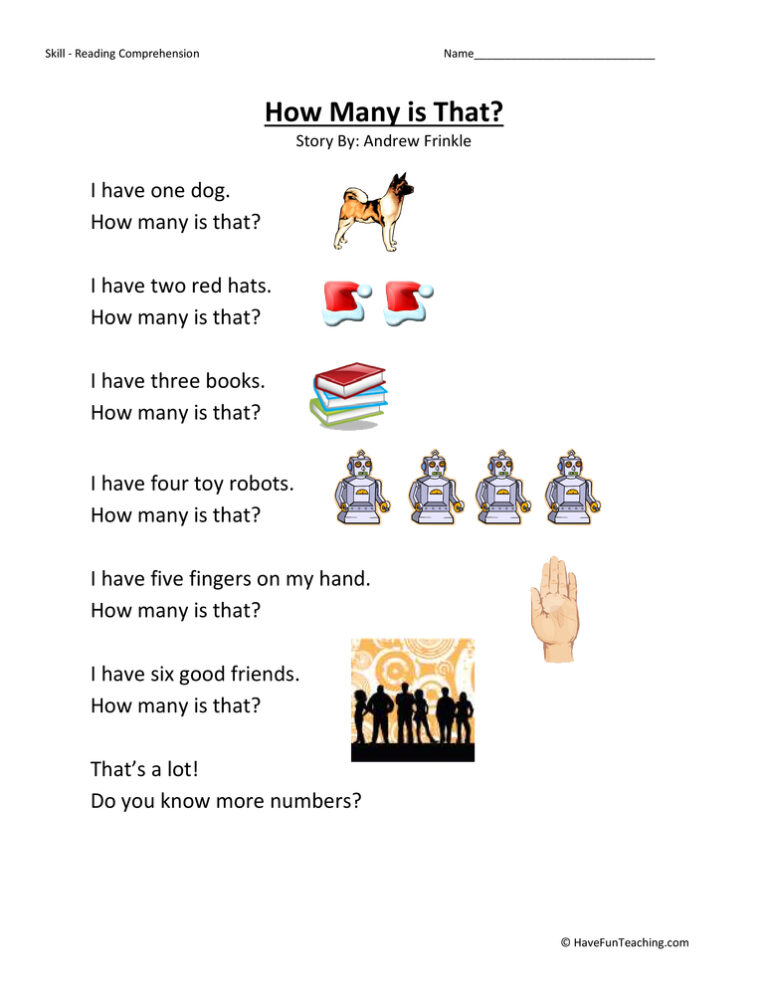 How Many Is That Reading Comprehension Worksheet
