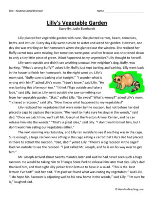 Lilly's Vegetable Garden Reading Comprehension Worksheet
