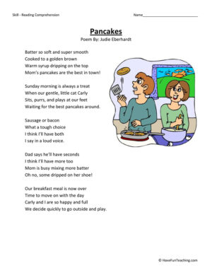 Pancakes Reading Comprehension Worksheet